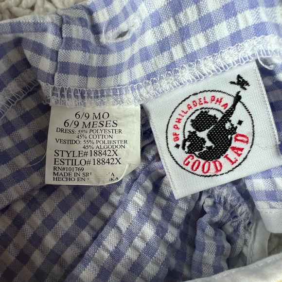 6-9 month blue checker dress with floral appliqué - Picture 3 of 3